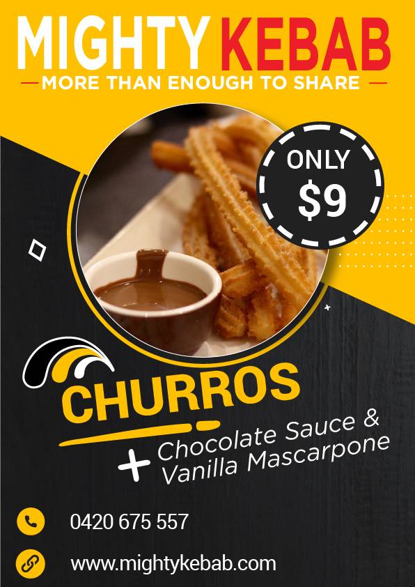special poster of churros mighty kebab